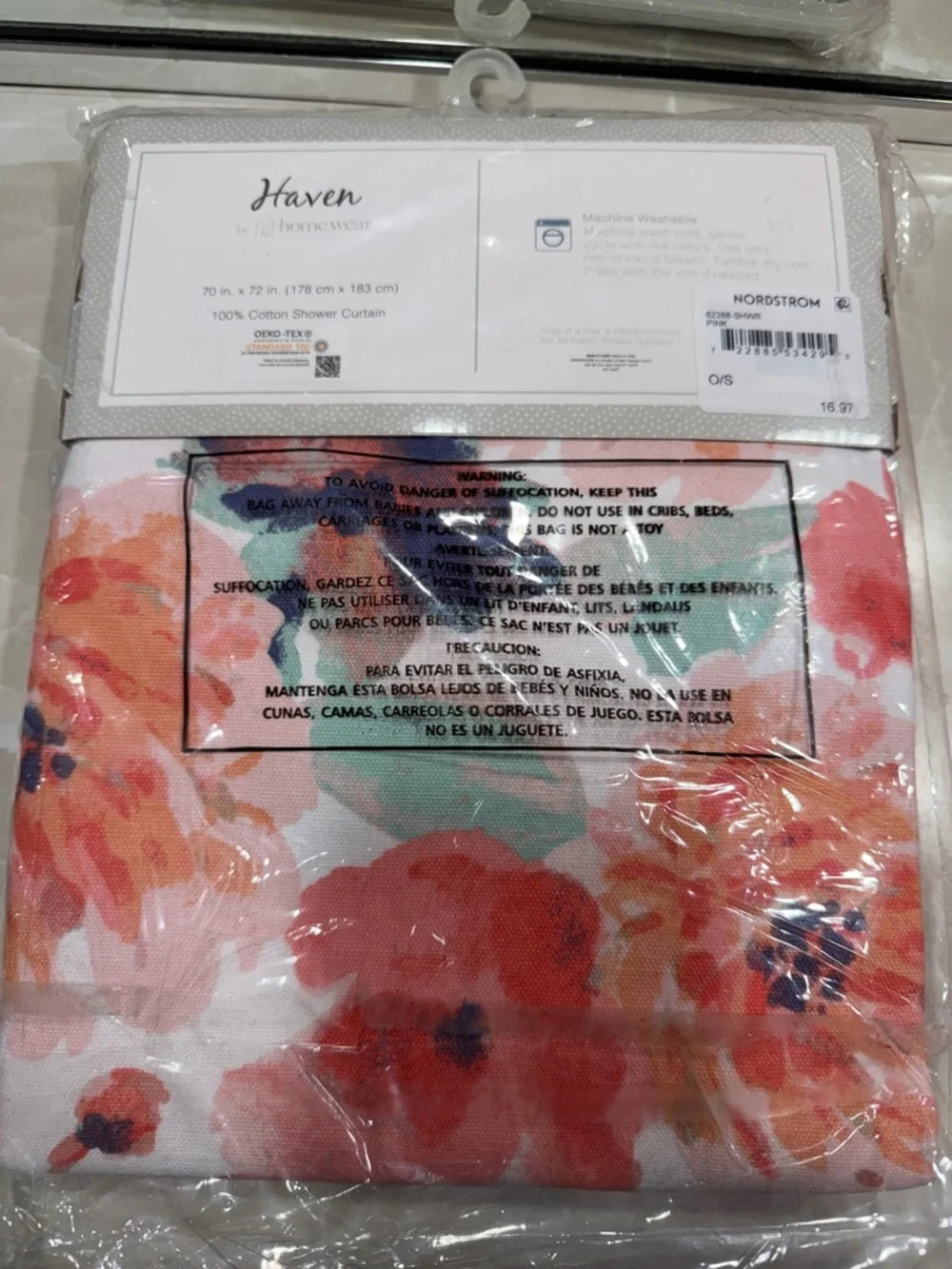Haven Floral Cotton Shower Curtain in Coral, Teal, Navy